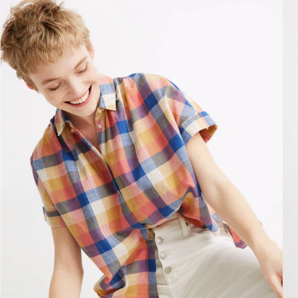 Madewell Hilltop Blouse in Rainbow Check